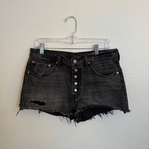 Levi’s 501 Shorts Distressed Black Exposed Button Fly Size 31